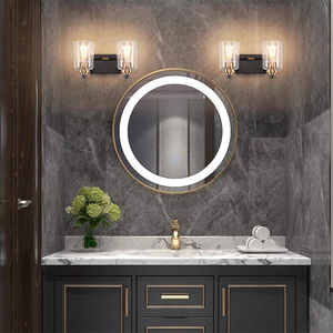 Lámpara de Pared de Diseño Moderno para Baño con Acabado Negro Mate y Latón y Pantalla de Cristal Transparente - Product Image 3