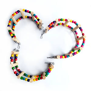 Mutlu Kuşlar İçin Ahşap Tırmanma Merdiveni Kuş <span class=keywords><strong>Stand</strong></span>ı Ahşap Boncuklu-Çoklu Boyutlarda Özel Yapım - Product Image 3