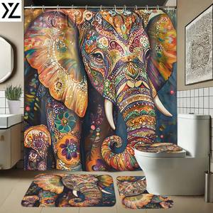 Set da Bagno Moderno Classico con Stampa Floreale 4 Pezzi Antiscivolo <span class=keywords><strong>Tenda</strong></span> Doccia Impermeabile in Poliestere Tappetino da Bagno 12 Ganci Colore Personalizzabile - Product Image 1