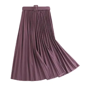 2020 nieuwste custom effen kleur chiffon geplooide lange rok