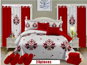 Juego de Cama Moderno Estilo Americano de 24 Piezas Tamaño King, Colcha Ultrasónica de Microfibra de Calidad con Cortinas Estampadas - Product Image 3