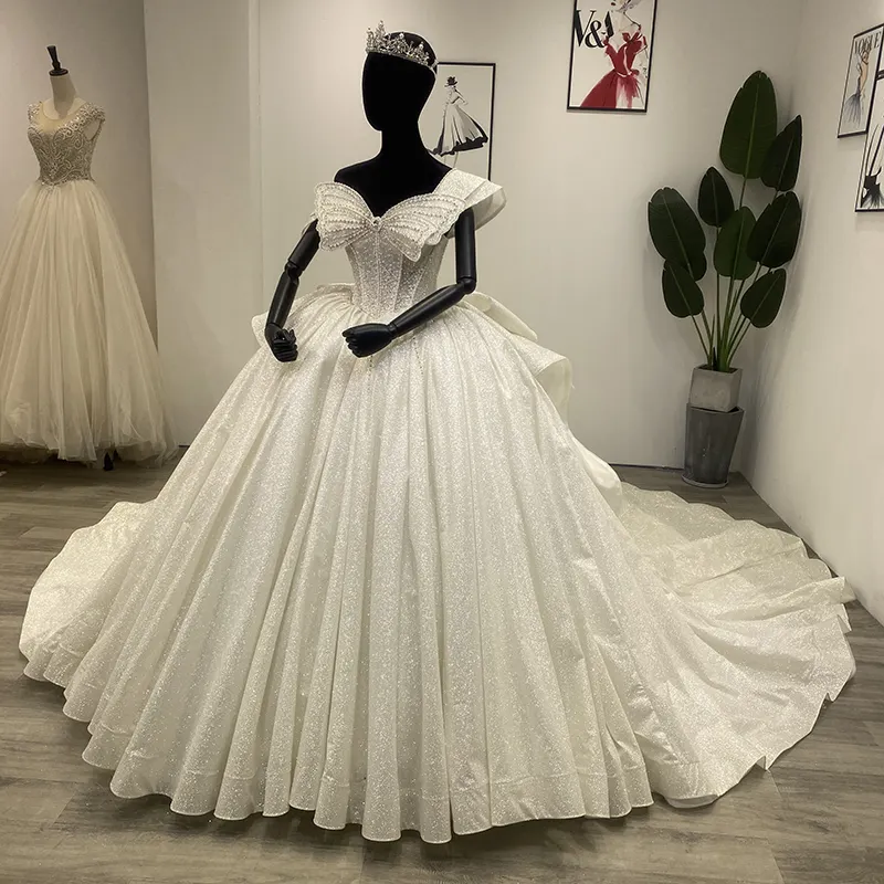 Jancember Wm002 2023 Ivory Glitter Shiny Prom Off Shoulder Wedding Dresses Ball Gown