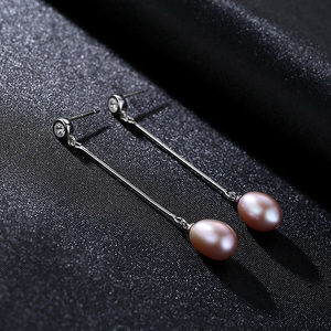 LUOTEEMI Women Elegant Party Jewellery Natural Pearl Long 925 <strong>Sterling</strong> <strong>Silver</strong> <strong>Dangle</strong> <strong>Earrings</strong> - Product Image 5
