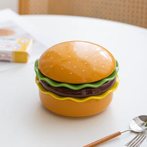 Service de table en céramique en forme de hamburger, bol à salade 3D, assiette à fruits, plat à pâtes, plateau à pain, bol à soupe pour la maison, la table de bureau - Product Image 2