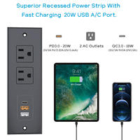 ETL répertorié charge rapide 20W PD USB C Port carré intégré prise d'armoire cachée encastrée multiprise mobilier de bureau en plastique