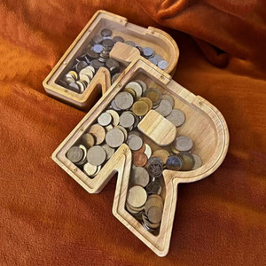 Hucha de madera con letras, grande, transparente, regalo creativo para niños de 5 a 7 años - Product Image 1