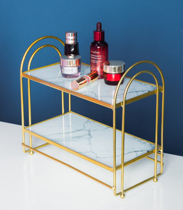 Oro 2 Tier <span class=keywords><strong>Bagno</strong></span> Filo di Vanità di Trucco Dell'organizzatore Cosmetico di Immagazzinaggio <span class=keywords><strong>Mensola</strong></span> per Dresser e Piano di Lavoro - Product Image 3