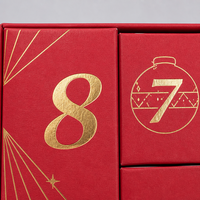 Boîte cadeau calendrier de l'avent à double porte personnalisée, 12 compartiments, compte à rebours de Noël, écologique, biodégradable, doublure en éponge dorée