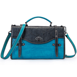Sac à main Ando vintage en cuir color block pour femme, sacoche en cuir de vachette avec poignée supérieure et bandoulière amovible - Product Image 5
