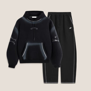 ชุดเซ็ตเสื้อฮู้ดดี้ปักลายผู้ชายทรงโอเวอร์ไซส์ผ้าฟลีซคุณภาพสูงสำหรับฤดูหนาว ระบายอากาศได้ดี ล้างแบบสเปรย์ พร้อมกางเกงขายาวทรงแบ็กกี้ - Product Image 1