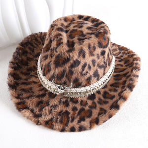Fuodrao Sombrero de vaquero con estampado de leopardo M56-58cm, sombrero occidental de felpa para hombres y mujeres, sombrero cálido para otoño e invierno - Product Image 1