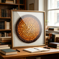 Art mural rond abstrait fait main, tranches de bois roulées, sculpture 3D bois massif, déco maison et hôtel