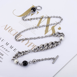 Collar de cadena de perlas con cuentas geométricas estilo punk europeo americano para hombres y mujeres, joyería de moda para fiestas, aleación de zinc XYN0040 - Product Image 2