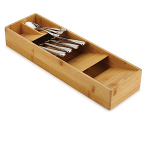 Bamboo Divider Silverware <b>Storage</b> <b>Box</b> Rectangular Drawer Organizer Eco-Friendly <b>Kitchen</b> Utensil Holder 18L Capacity - Product Image 1