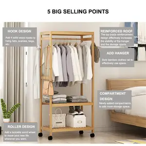 Portable Roll Clothes Rack Storage Rack For Shoes And Clothes Bamboo Hangers