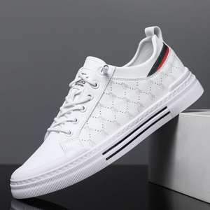 2025 Men's Casual Lace-up Sneakers Breathable PU Flat White Walking <b>Style</b> <b>Shoes</b> with Increased Trend - Product Image 5