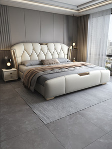 नरम चमड़े के बिस्तर के साथ इतालवी शैली लक्जरी डबल बिस्तर - Product Image 1