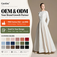 Robe de soirée formelle plissée longue en satin crème à col bateau et manches longues pour femme, coupe trapèze, sur mesure OEM ODM, vente en gros