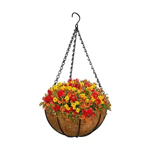 Großhandel Garten liefert 14 Zoll Kokos Metall Hänge topf für Pflanzen Blumentopf für Balkon Outdoor Garten Dekorationen