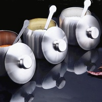 Ensemble de Pots à condiments en acier inoxydable SUS304, pot à épices avec support à cuillère et couvercle, récipients d'assaisonnement