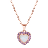 Collier Saint Valentin Mode Nouveau Laiton 18K Or Rose Chaîne De Luxe Opale Coeur Pendentif Collier Pour Les Femmes