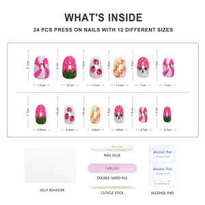 Nailway Fashion - <span class=keywords><strong>Uñas</strong></span> Postizas de <span class=keywords><strong>Color</strong></span> <span class=keywords><strong>Rosa</strong></span> con Diseño de Fresa, Forma Ovalada, 30 Piezas, 15 Tamaños, <span class=keywords><strong>Uñas</strong></span> Artificiales al por Mayor, <span class=keywords><strong>Uñas</strong></span> Adhesivas - Product Image 4