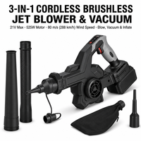 Souffleur de feuilles sans fil 21V 525W sans balais 3-en-1 : souffleur, aspirateur et gonfleur, vitesse du vent 80 ms, 4 vitesses pour pelouse, jardin, voiture, atelier