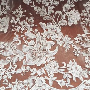 تصاميم تطريز الزهور مع خرز ثقيل، قماش دانتيل 100% بوليستر مع خرز وترتر فاخر لفساتين زفاف الفتيات - Product Image 3