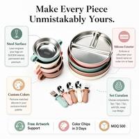 Ensemble d'alimentation pour bébé en silicone personnalisé en gros, vaisselle divisée à ventouse pour tout-petits, sans BPA, compatible lave-vaisselle, motif dessin animé moderne
