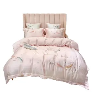 Multi Size Custom Designer Luxury Embroidery Pink Silk Duvet Cover Bedsheet Bedding Sets Collections