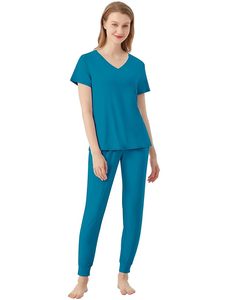 Liquidación de Stock: Conjunto de Pijama de Algodón de 2 Piezas para Mujer, Cuello en V, Estampado de Estrellas Rosas, Ropa de Dormir Suave, Disponible para Venta al Por Mayor - Product Image 4