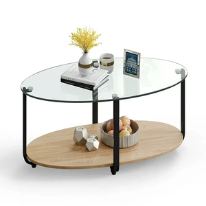 Lineage Hanshaw Glass Top Mesa de centro escalonada Actualizaciones Sala de estar Materiales de mezcla modernos en precio al por mayor - Product Image 1