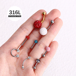Summer Shiny Full Diamond Belly Ring <span class=keywords><strong>Piercing</strong></span> Jewelry Medical Steel Stainless Crystal Ball Belly Button Rings Women - Product Image 4
