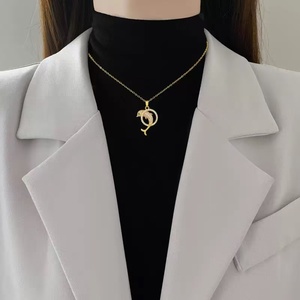 Collana a catena in acciaio inossidabile 316L <span class=keywords><strong>serie</strong></span> Marine con ciondolo a forma di delfino in rame intarsiato con diamanti, gioiello per donna - Product Image 3