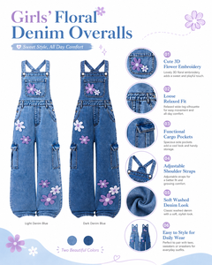 Nuovi Salopette in Denim Ricamate a Fiori per Bambine 2026, Vestibilità Ampia, Jeans Casual a Gamba Larga, Pantaloni con Bretelle, Moda Streetwear per Bambini - Product Image 5