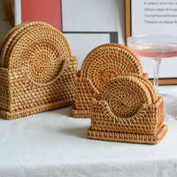 Ensemble de dessous-de-verre en rotin tressé à la main, tapis à tasses en osier, résistant à la chaleur, antidérapant, écologique, durable, personnalisable, style vintage asiatique zen bohème