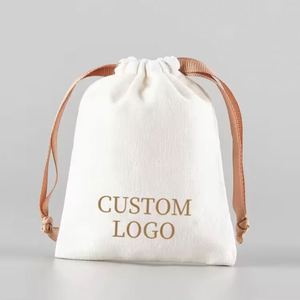 Sac cadeau en mousseline de coton blanc recyclable Hongxin avec cordon de serrage et logo sérigraphié pour écouteurs et articles d'artisanat, vente en gros - Product Image 1
