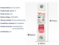 Mini disyuntores de circuito, interruptor de CA, precio bajo, tipo RCCB, protección 3P, 1P/2P/3P/4P, 230V, 400V, 6A-63A, V, cobre en miniatura