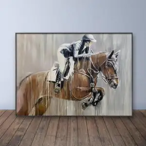 Dibujado a mano estilo moderno restaurante decoración pintura porche sofá Fondo colgante pintura abstracta caballo montando pintura al óleo