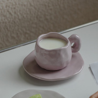 Tasse à thé en céramique irrégulière coréenne de 300ml tasses à café en céramique faites à la main avec ensemble de soucoupe pour jus de petit déjeuner