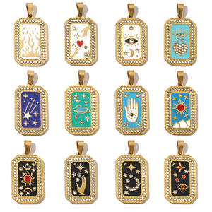 Colgantes de Acero Inoxidable Vintage con Esmalte de <span class=keywords><strong>Tarot</strong></span>, Rectangulares, con Circonitas Brillantes, para Joyería DIY, Venta al por Mayor, Moda - Product Image 1