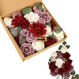 Sıcak satış gül ipek çiçek buket hediye kutusu doğum günü sevgililer günü anneler günü hediyeleri için