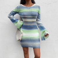 Femmes Sexy Midi Split O Neck Long Sleeve Casual Dresses Party Spring Autumn Dress Sweater Knitted