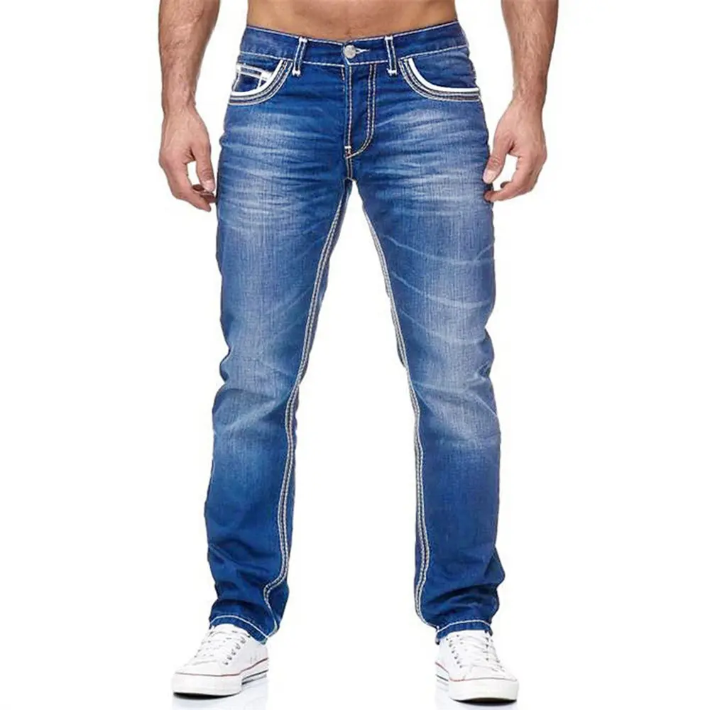 伸縮性のあるメンズジーンズパンツ高品質スリムダブルラインデニムジーンズゴールデンスリーカラープラスサイズメンズジーンズ