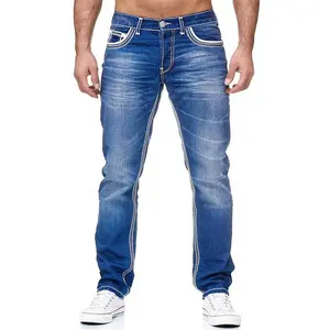 New arrivals stretchy men jeans pants high quality slim double line denim jeans golden three-color plus size men's jeans