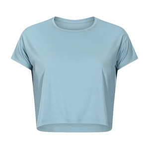Camiseta básica recortada de manga corta para <span class=keywords><strong>Yoga</strong></span> y correr, Camiseta corta de entrenamiento para mujer, camisetas deportivas para mujer - Product Image 6