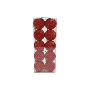 JUEGO DE 10 ESFERAS DE PLÁSTICO, DIÁMETRO 6CM, REVESTIMIENTO DE TERCIOPELO ROJO - Product Image 1
