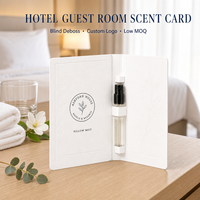 Carte d'échantillon de parfum avec support pour flacon pour programmes olfactifs de chambres d'hôtel, faible MOQ, cartes d'articles de toilette gaufrées à sec