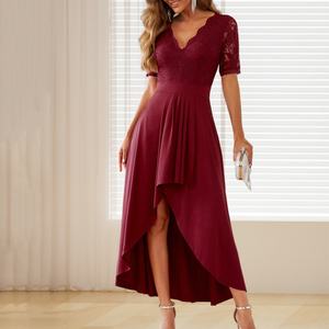 Robe longue de demoiselle d'honneur élégante à col en V en dentelle florale pour femme, idéale pour les soirées et les bals de promo - Product Image 4