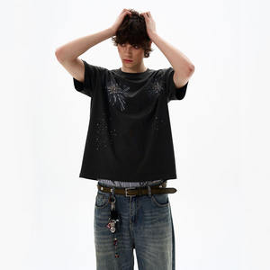 Ropa Urbana de Alta Calidad, 100% Algodón Tejido, 300 Gsm, Transpirable, Corte Holgado, Manga Corta, Diseño de Fuegos Artificiales Personalizado - Product Image 3